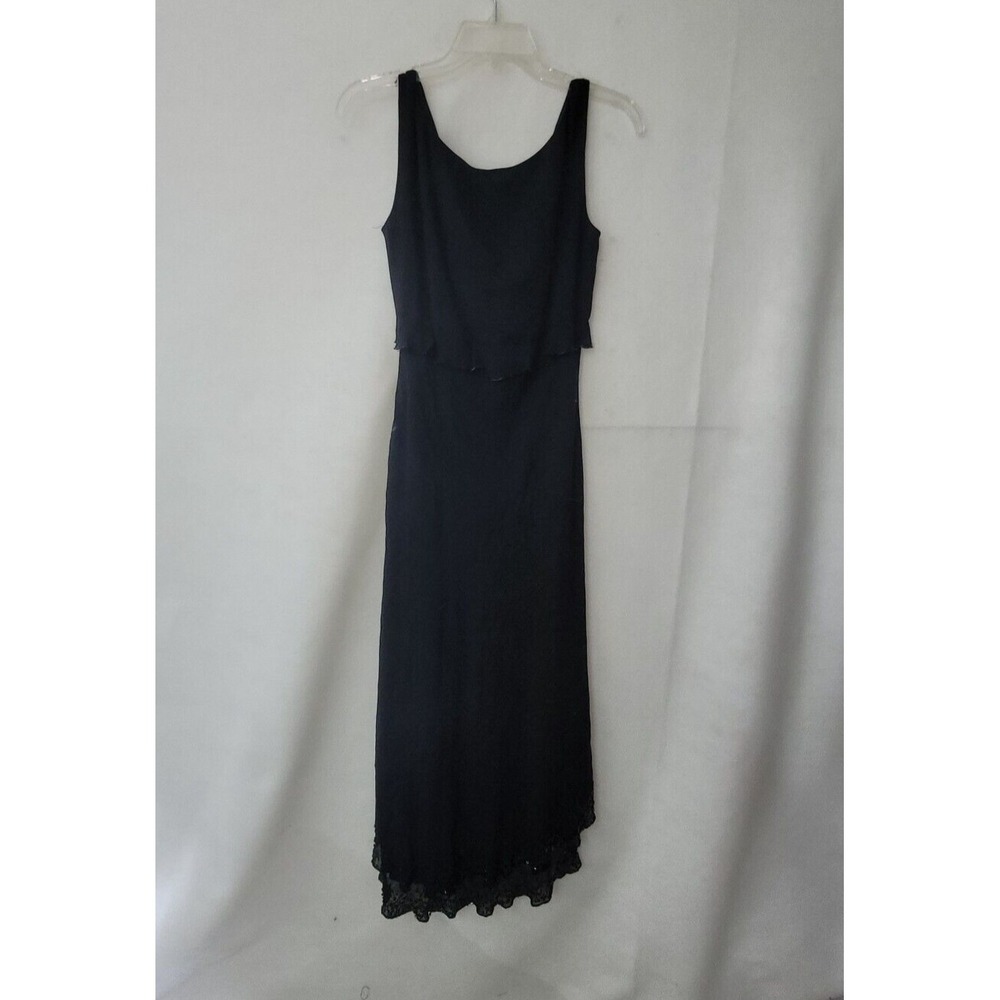 Maggy London Dress Womens 8 Black Beaded Ruffled Tiered V Neck Sleeveless Formal - Picture 6 of 14